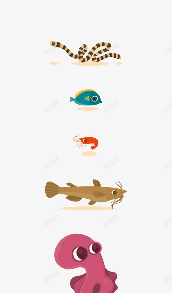 动物集png免抠素材_新图网 https://ixintu.com 乌贼 卡通蛇 海洋生物 虾 鱼