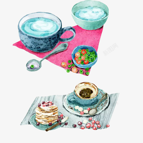 下午茶系列手绘片psd免抠素材_新图网 https://ixintu.com 下午茶 咖啡杯 彩绘画 甜点