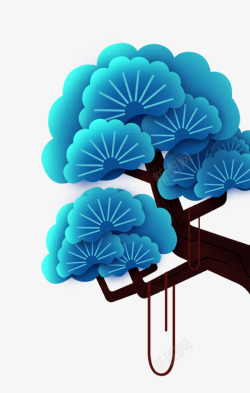 蓝色手绘卡通中秋节中国风树木素材