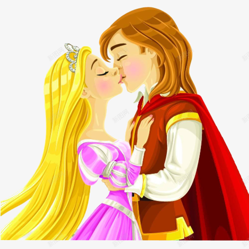 卡通王子和公主拥吻png免抠素材_新图网 https://ixintu.com 亲吻 卡通 拥抱 插画 王子和公主 皇冠 童话