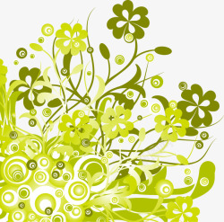 手绘绿色花朵花藤图案素材