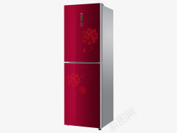 鍐涚豢镩酒红色双门印花冰箱高清图片