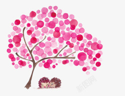 手绘粉色彩点创意树素材