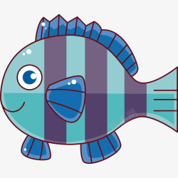 卡通手绘蓝色条纹鱼素材