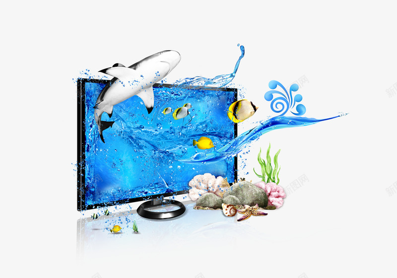 电视机海洋海洋动物植物psd免抠素材_新图网 https://ixintu.com 显示器 植物 海洋 海洋动物 清晰 电视机 鱼