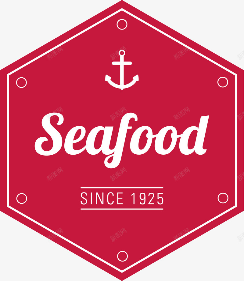 红色英文标签图案png免抠素材_新图网 https://ixintu.com Seafood 免抠PNG 六边形标签 大海 海洋产品 海鲜 简约 船錨