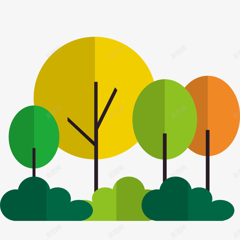 扁平化森林的树木矢量图ai免抠素材_新图网 https://ixintu.com 卡通 扁平化 树木设计 森林 植物设计 矢量图