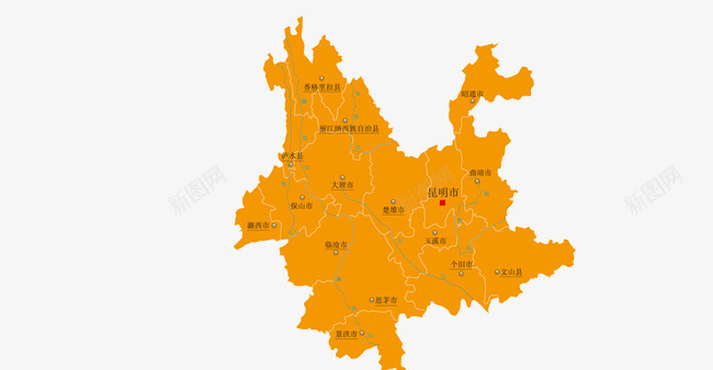 橙色云南地图png免抠素材_新图网 https://ixintu.com 云南 云南地图 云南省地图 橙色地图