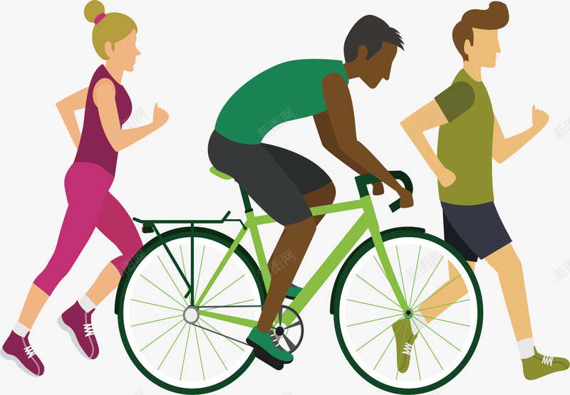 骑行跑步png免抠素材_新图网 https://ixintu.com 低碳生活 低碳节能 健康 公益 养生 单车 早锻炼 环保 生态理念 矢量素材 自行车 跑步 骑行