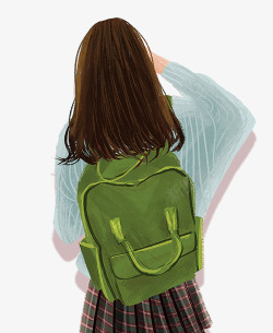 背着书包的小女孩背影素材