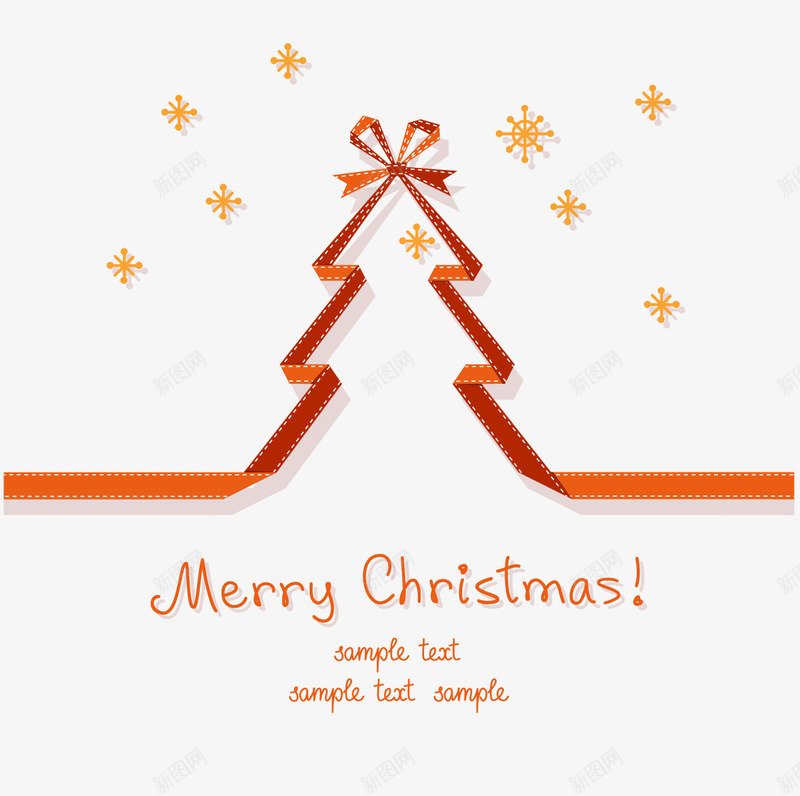 橙色丝带圣诞树贺卡png免抠素材_新图网 https://ixintu.com 丝带圣诞树 橙色丝带
