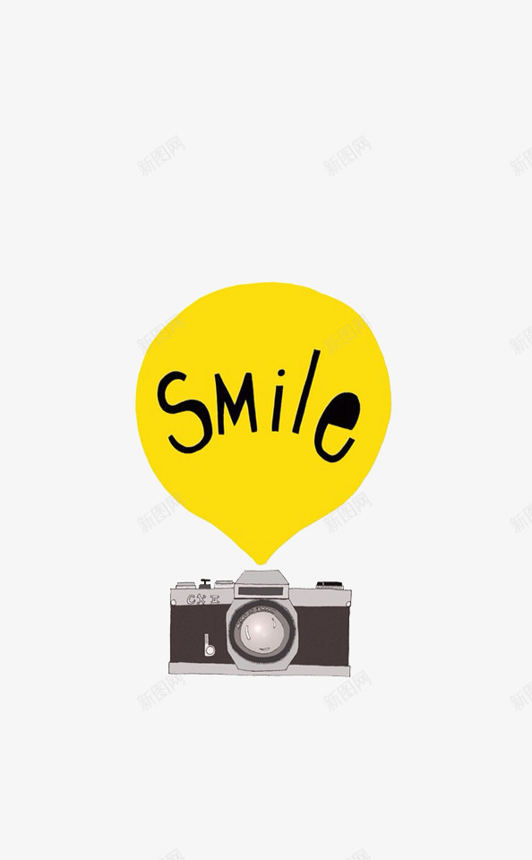 微笑照相机psd免抠素材_新图网 https://ixintu.com 微信 气球 相机 英文 黄色