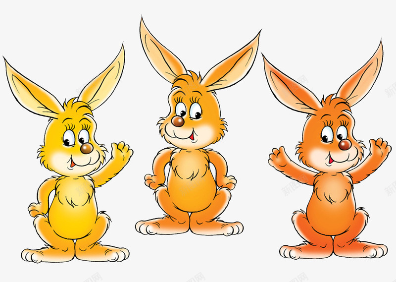 三只可爱的小兔子psd免抠素材_新图网 https://ixintu.com 儿童画 动物 卡通兔子 形态各异 橙色