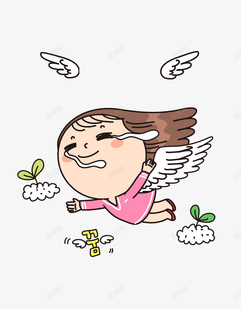 流泪的女孩png免抠素材_新图网 https://ixintu.com 卡通 女孩 小草 插图 流泪的 漂亮的 翅膀 飞翔的