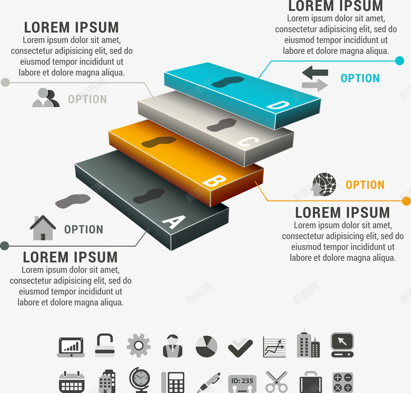 立体阶梯矢量图ai免抠素材_新图网 https://ixintu.com 分类素材 橙色 灰色 蓝色 阶梯 矢量图