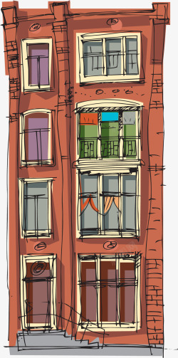 卡通手绘橙色的楼房素材
