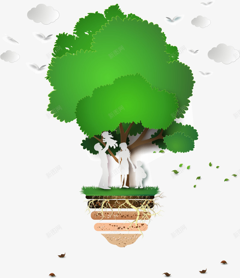 家庭和树木剪纸png免抠素材_新图网 https://ixintu.com 人物 卡通树木 家庭 树木 树木剪纸 矢量树木