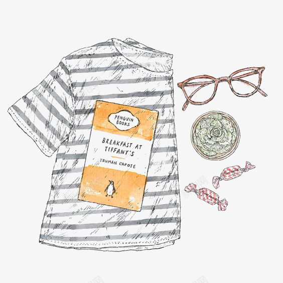 海魂衫搭配png免抠素材_新图网 https://ixintu.com 条纹 眼镜 短袖T恤