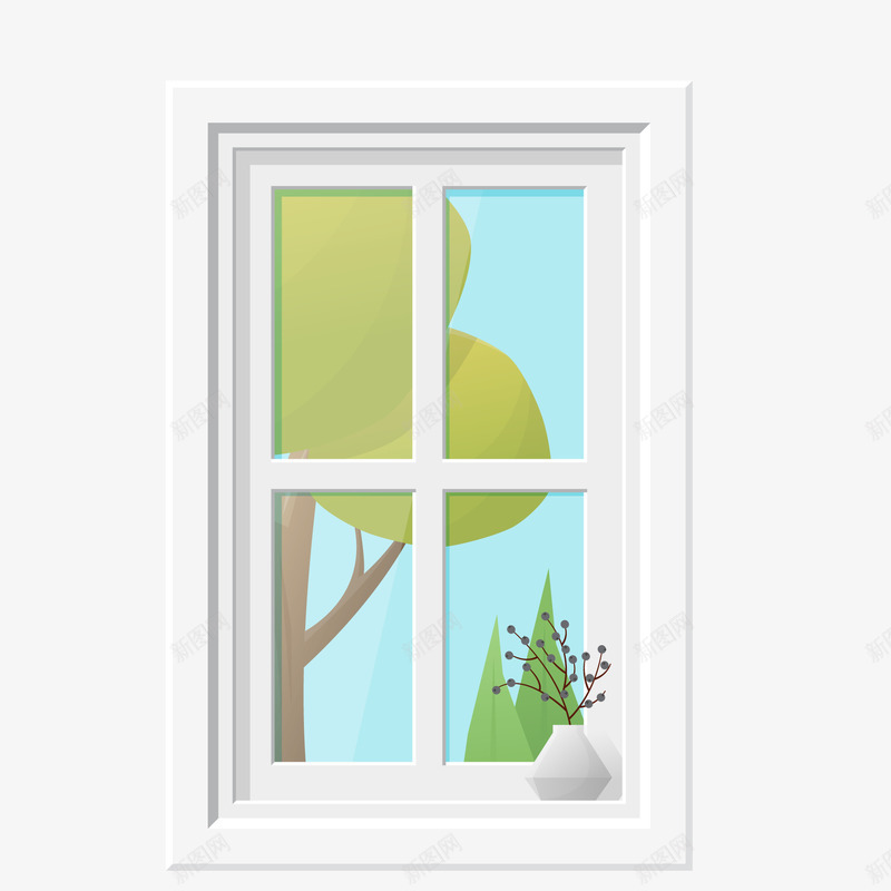 创意窗外的风景矢量图ai免抠素材_新图网 https://ixintu.com 树木 植物 窗外 窗户 绿色 蓝天 风景 矢量图