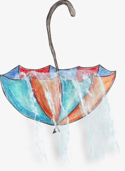 倒挂的雨伞蜡笔彩绘倾盆大雨雨伞高清图片