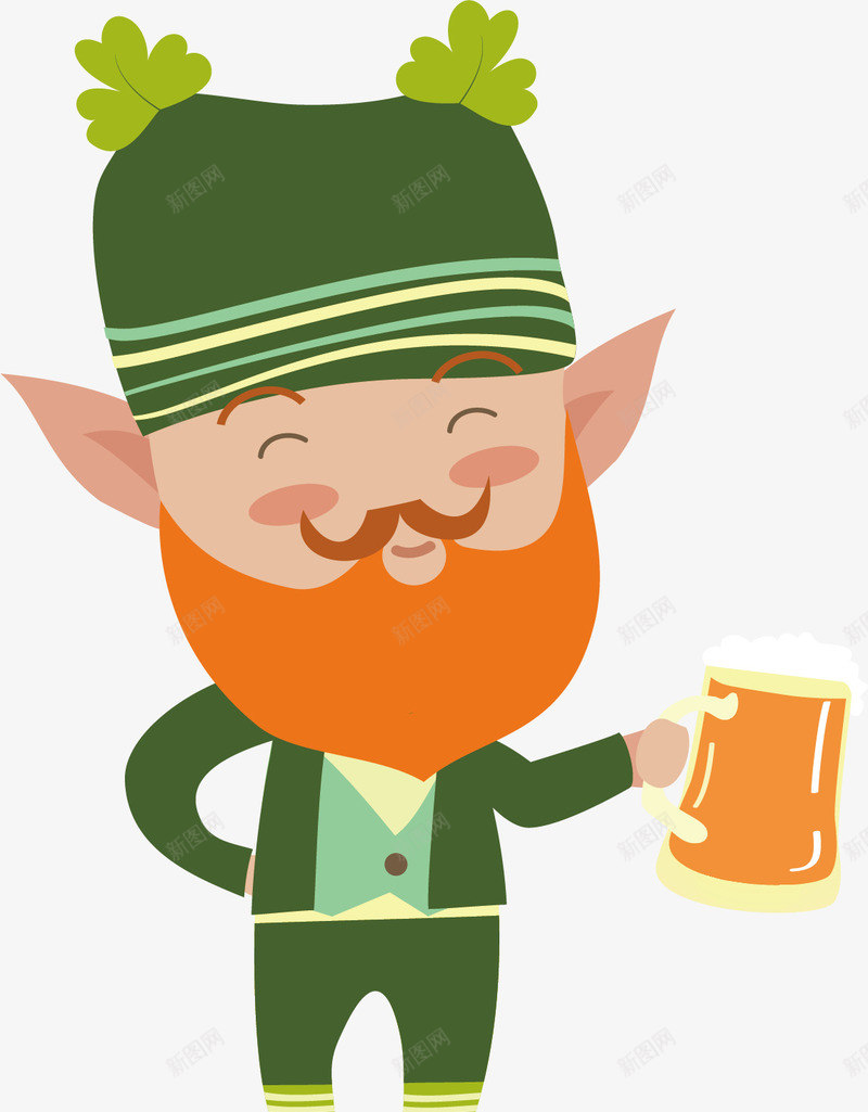 喝酒的小矮人png免抠素材_新图网 https://ixintu.com 卡通 卡通人物 橙色胡子 橙色茶杯 绿色