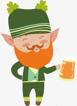 绿色胡子喝酒的小矮人高清图片