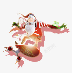 飞翔的圣诞老人卡通圣诞老人滑滑板高清图片
