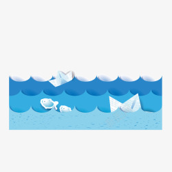 纸船和鱼混搭的扁平化海洋矢量图素材