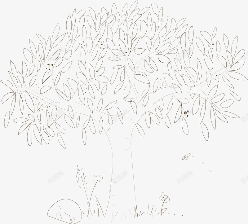 素描卡通树木png免抠素材_新图网 https://ixintu.com 卡通榕树 大树 大榕树 树木元素 矢量树木 粗树