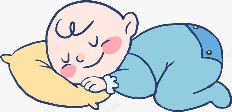 可爱睡觉的婴儿矢量图ai免抠素材_新图网 https://ixintu.com 卡通 可爱 婴儿 手绘 枕头 橙色 睡觉 蓝色 矢量图