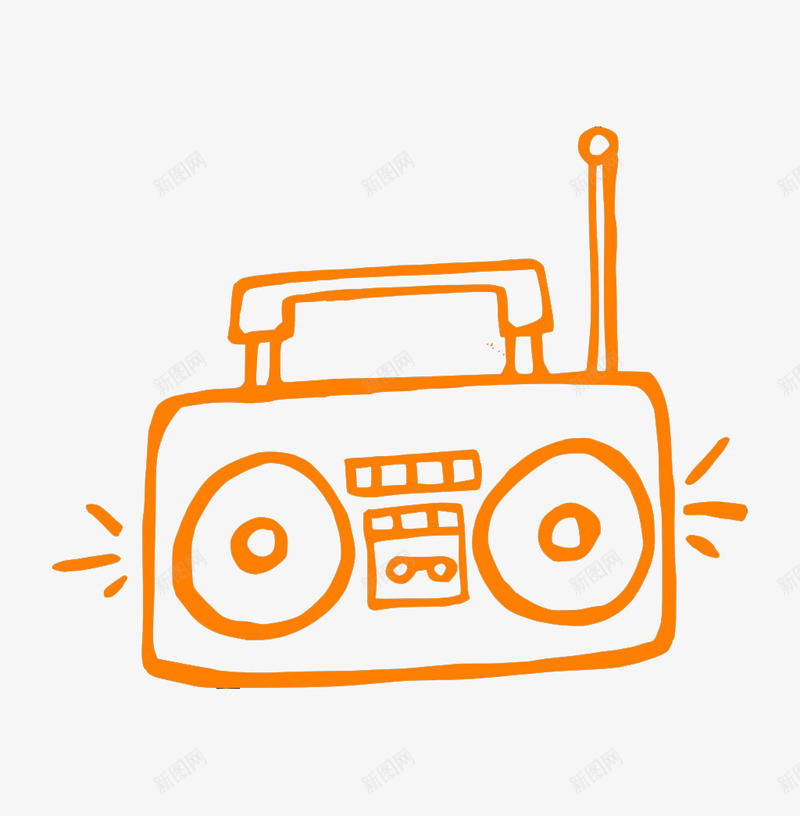卡通橙色线条收音机png免抠素材_新图网 https://ixintu.com png图片 卡通 收音机 橙色 线条