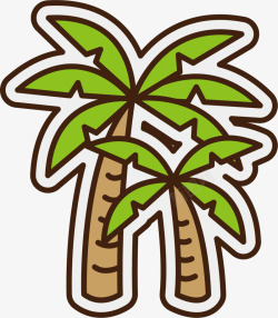 椰树贴纸绿色卡通海岛椰树高清图片