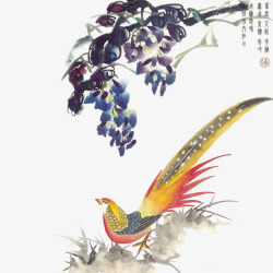 吉祥鸟古风彩绘吉祥鸟花枝花草高清图片