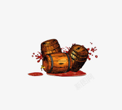 红酒木桶素描图案素材
