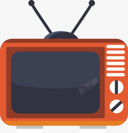 一个电视机一个橙色老式电视机矢量图高清图片