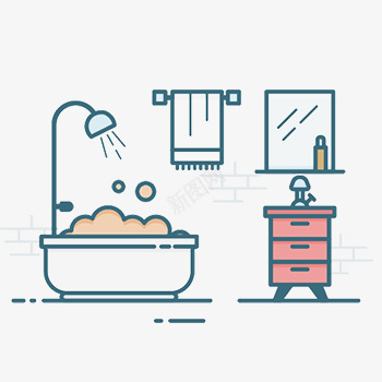 有各种洗浴物件的浴室插图png免抠素材_新图网 https://ixintu.com 各种 插图 洗浴 浴室 物件