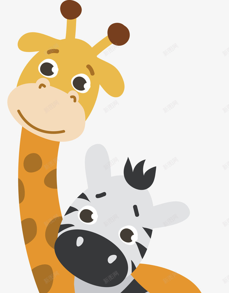 长颈鹿和斑马png免抠素材_新图网 https://ixintu.com 卡通动物 可爱 小鹿 橙色