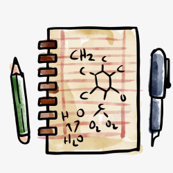 化学笔记彩绘笔记本与笔高清图片