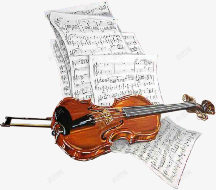 手绘小提琴乐谱png免抠素材_新图网 https://ixintu.com 乐器 乐谱 小提琴 手绘 绘画