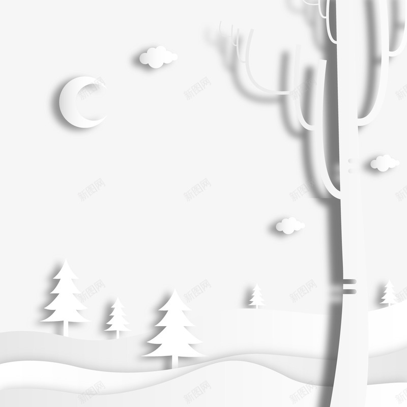 白色剪纸树木植物png免抠素材_新图网 https://ixintu.com 剪纸风景 卡通风景 树木植物 白色 背景装饰