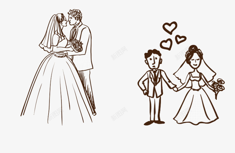 手绘结婚的人png免抠素材_新图网 https://ixintu.com 手绘画 新娘 新郎 矢量装饰 结婚的人 装饰
