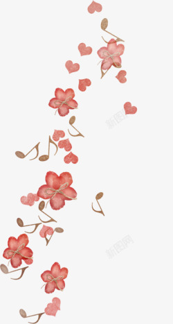 手绘红色花和心形素材