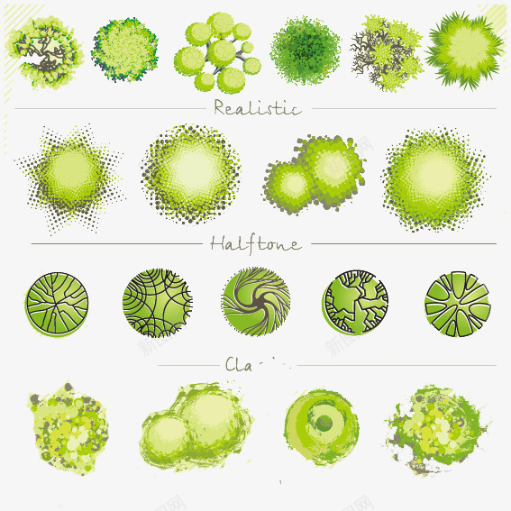树木树丛png免抠素材_新图网 https://ixintu.com 俯视图 卡通 景观园林 绿色