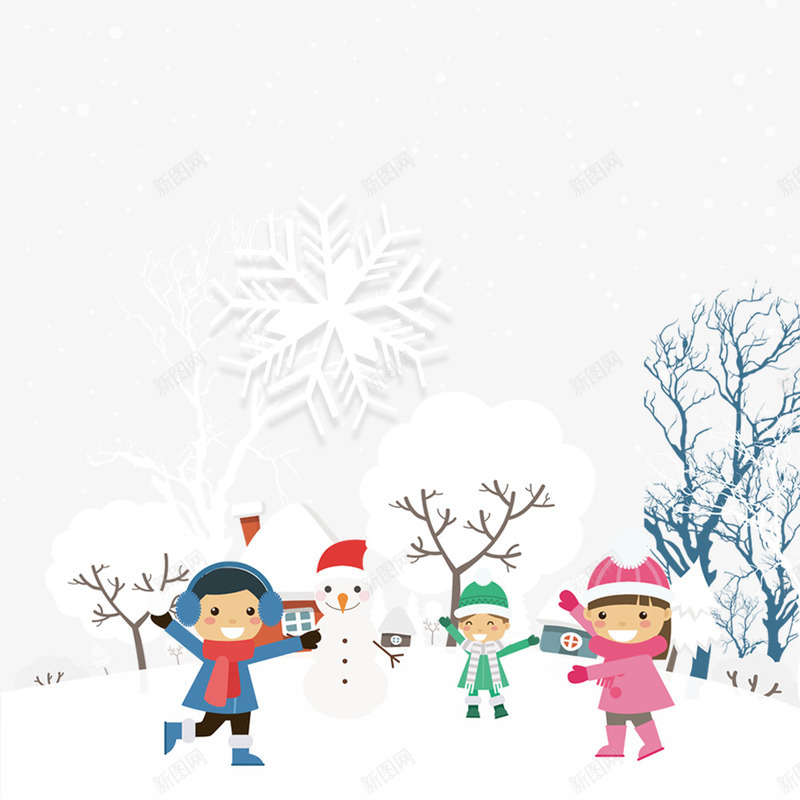 玩雪的小朋友png免抠素材_新图网 https://ixintu.com png图形 小朋友 树木 积雪 装饰 雪花