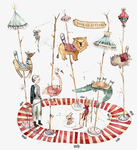 创意动物旋转餐厅png免抠素材_新图网 https://ixintu.com 动物 卡通 手绘 拟人 插画 童话绘本