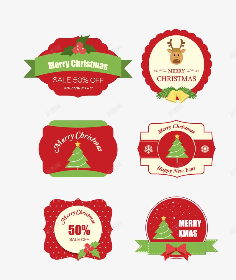 节日标签png免抠素材_新图网 https://ixintu.com 促销 各种圣诞标签 圣诞风格 打折标签 购物
