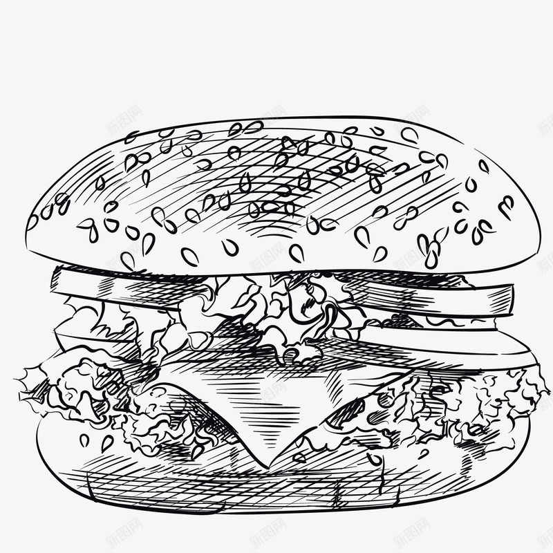手绘快餐汉堡包矢量图ai免抠素材_新图网 https://ixintu.com 快餐 手绘 汉堡包 汉堡素描 矢量图 素描 绘画 速写 食物