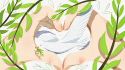 卡通手绘绿叶里的白鸽素材