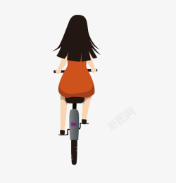 骑自行车背影卡通手绘可爱女孩骑自行车高清图片