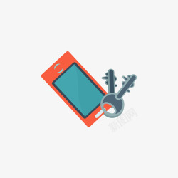 橙色手机和灰色钥匙素材